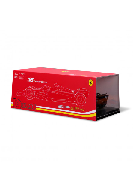 Bburago – FORMULA RACING, Ferrari SF-24 (2024) v dekoratívnom boxe, #16 Charles Leclerc, 1:18