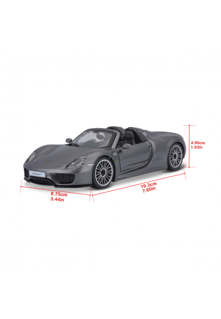 Bburago - Autá HOBBY, Plus, Porsche 918 Spyder, metalic šedá, 1:24