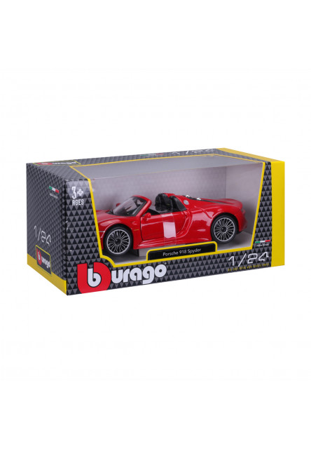 Bburago - Autá HOBBY, Plus, Porsche 918 Spyder, červená, 1:24