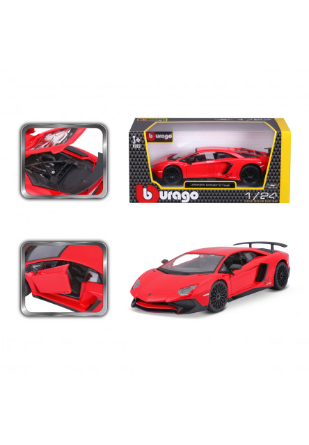 Bburago - Autá HOBBY, Lamborghini Aventador SV Coupé, červená, 1:24