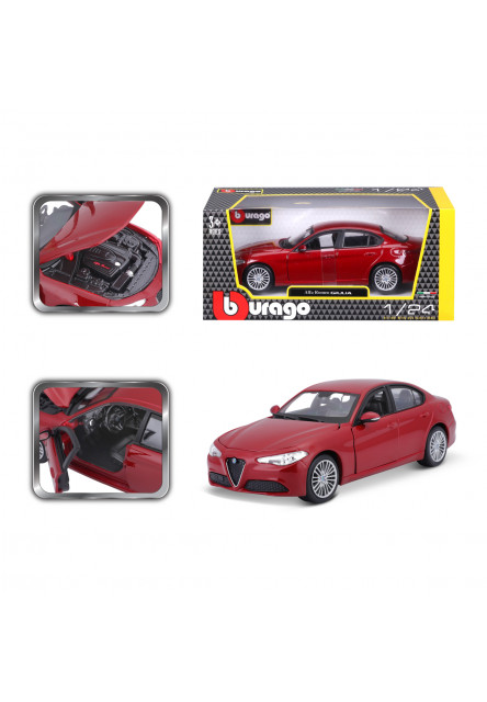 Bburago - Autá HOBBY, Plus, Alfa Romeo Giulia, metalic červená, 1:24