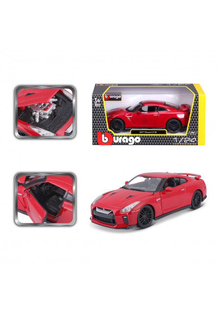 Bburago - Autá HOBBY, 2017 Nissan GT-R, červená, 1:24