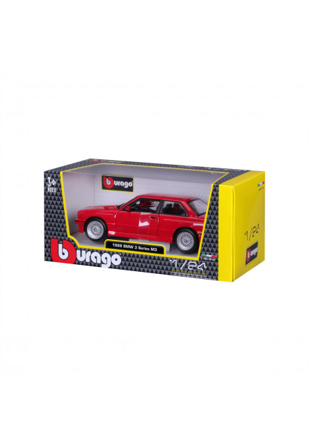 Bburago - Autá HOBBY, 1988 BMW 3 Series M3, červená, 1:24