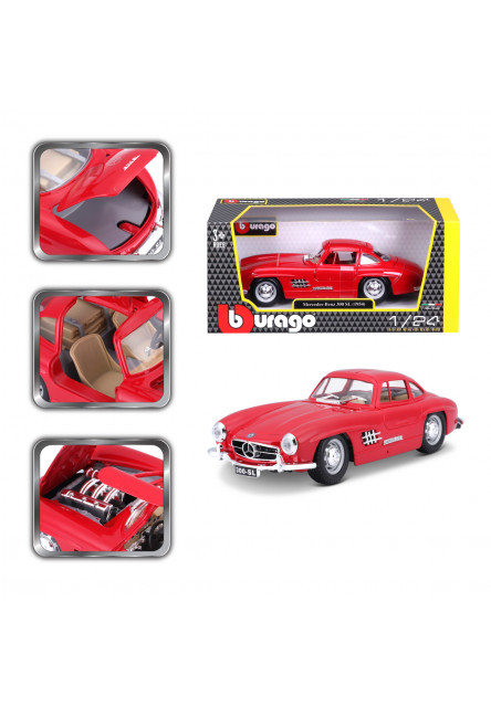 Bburago - Autá HOBBY, Mercedes-Benz 300 SL (1954), červená, 1:24