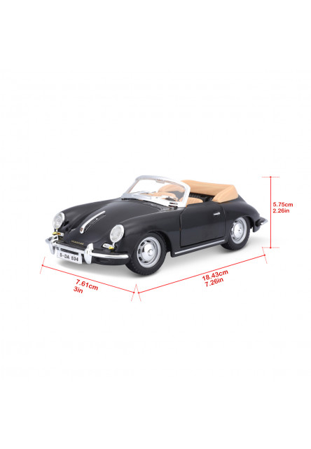 Bburago - Autá HOBBY, Porsche 356B Cabriolet (1961), čierna, 1:24