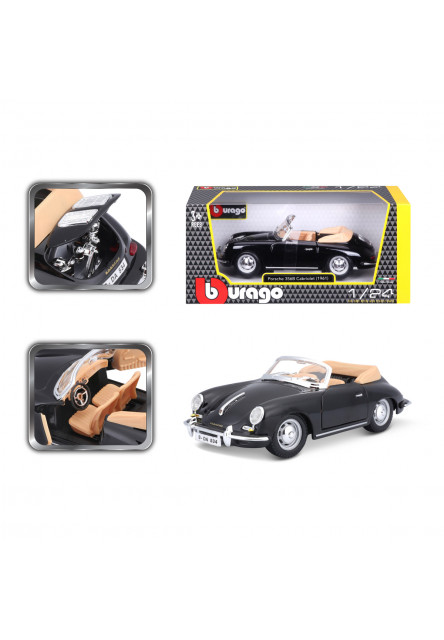 Bburago - Autá HOBBY, Porsche 356B Cabriolet (1961), čierna, 1:24