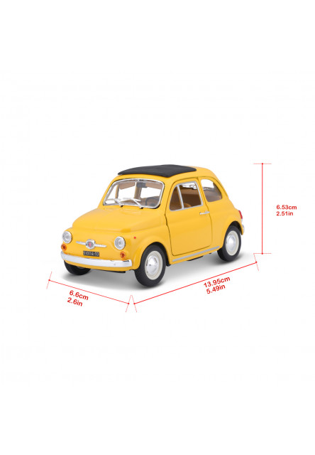 Bburago - Autá HOBBY, Fiat 500F (1965), žltá, 1:24