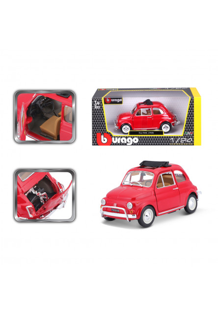 Bburago - Autá HOBBY, Fiat 500L (1968), červená, 1:24