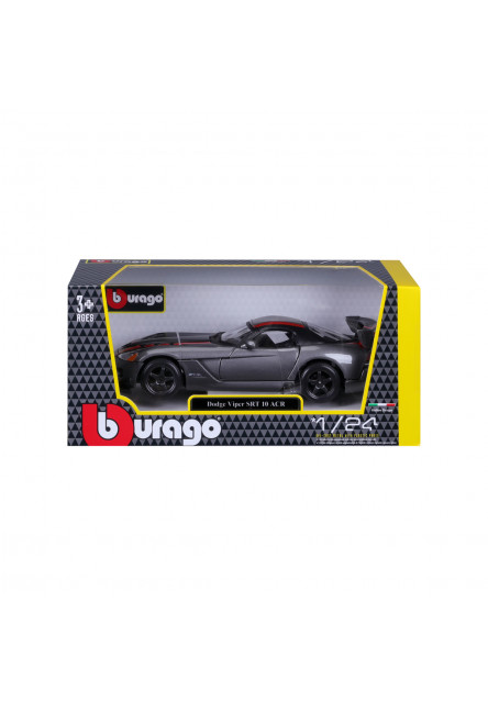 Bburago - Autá HOBBY, Dodge Viper SRT 10 ACR, šedá metalíza-matná čierna, 1:24