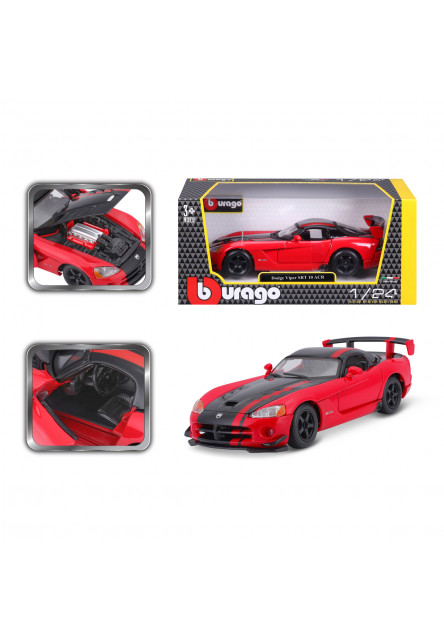 Bburago - Autá HOBBY, Dodge Viper SRT 10 ACR, červeno-čierna, 1:24