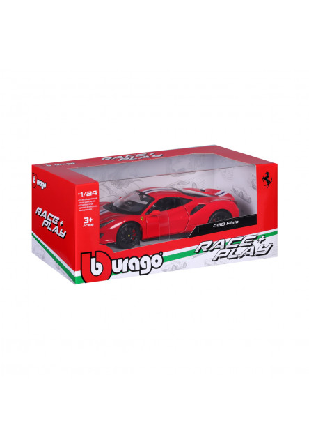 Bburago - RACE+PLAY Ferrari 488 Pista, červená, 1:24
