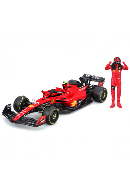 Bburago - FORMULA RACING, F1 Ferrari SF-23 (2023) s figúrkou jazdca, #55 Carlos Sainz, 1:24