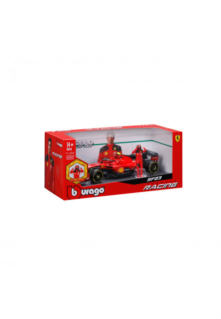 Bburago - FORMULA RACING, F1 Ferrari SF-23 (2023) s figúrkou jazdca, #55 Carlos Sainz, 1:24