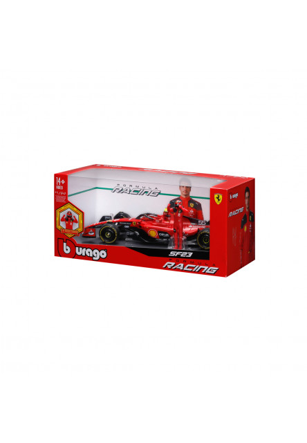Bburago - FORMULA RACING, F1 Ferrari SF-23 (2023) s figúrkou jazdca, #55 Carlos Sainz, 1:24
