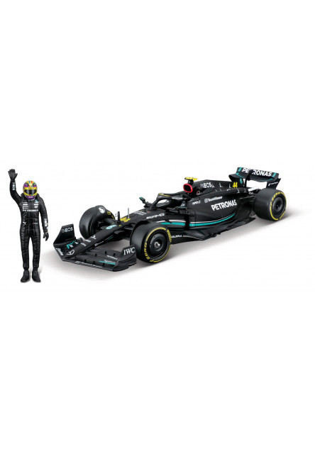 Bburago - RACE Formula 1 s figúrkou jazdca, Mercedes-AMG W14 E Performance (2023) #44 Hamilton, 1:24