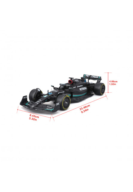 Bburago – RACE Formula F1 s figúrkou jazdca, Mercedes-AMG W14 E Performance (2023) #63 Russell, 1:24