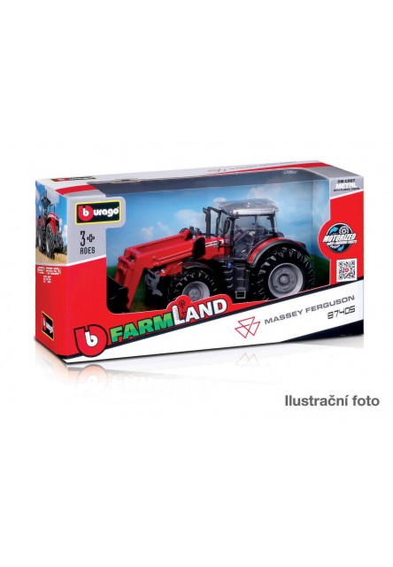 Bburago - FarmLand, Traktor s predným nakladačom na zotrvačník, 10cm, assort