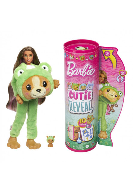 Barbie CUTIE REVEAL Barbie v kostýme - psík v zelenom kostýme žabky 
