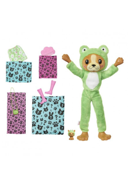 Barbie CUTIE REVEAL Barbie v kostýme - psík v zelenom kostýme žabky 