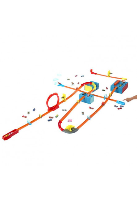 HW TRACK BUILDER BALENIE DRÁH SO ZÁVODNÝMI DOPLNKAMI ASST