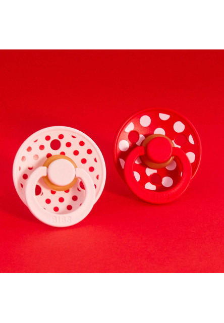 BIBS STUDIO Colour Polka anatomické cumlíky z prírodného kaučuku 2ks - veľkosť 1 (Blossom / Candy Apple)