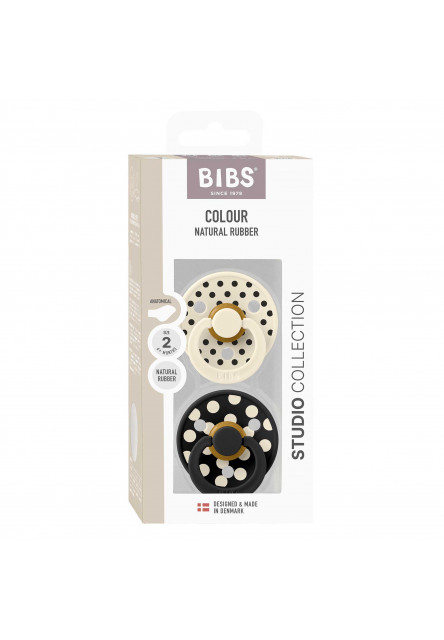 BIBS STUDIO Colour Polka anatomické cumlíky z prírodného kaučuku 2ks - veľkosť 2 (Ivory / Black)