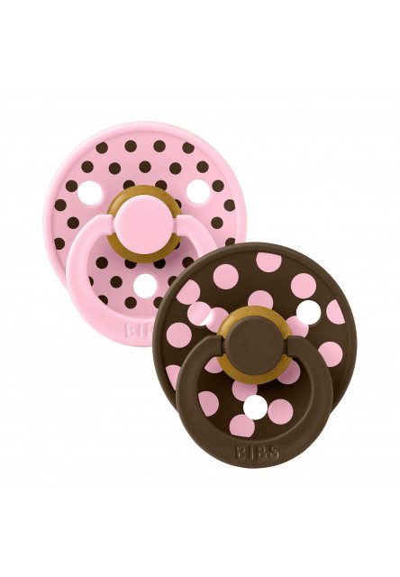 BIBS STUDIO Colour Polka cumlíky z prírodného kaučuku 2ks - veľkosť 1 (Baby Pink / Mocha)