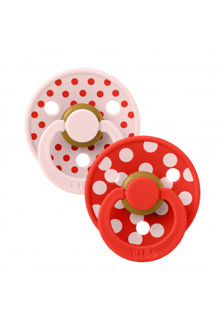 BIBS STUDIO Colour Polka cumlíky z prírodného kaučuku 2ks - veľkosť 2 (Blossom / Candy Apple)
