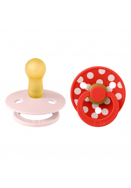 BIBS STUDIO Colour Polka cumlíky z prírodného kaučuku 2ks - veľkosť 2 (Blossom / Candy Apple)