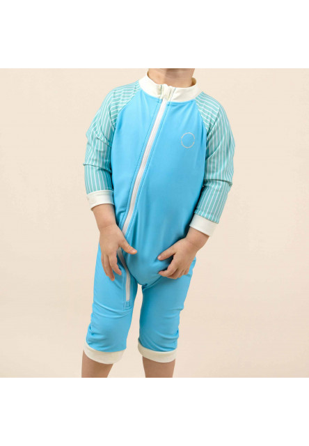 KiETLA ICONIK plavkový overal s UV ochranou - Blue Stripes (12-18 mesiacov)