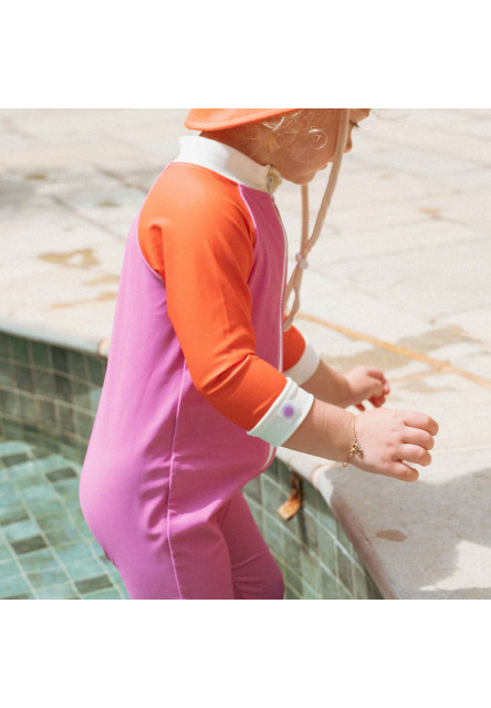 KiETLA ICONIK plavkový overal s UV ochranou - Pink Red (6-12 mesiacov)