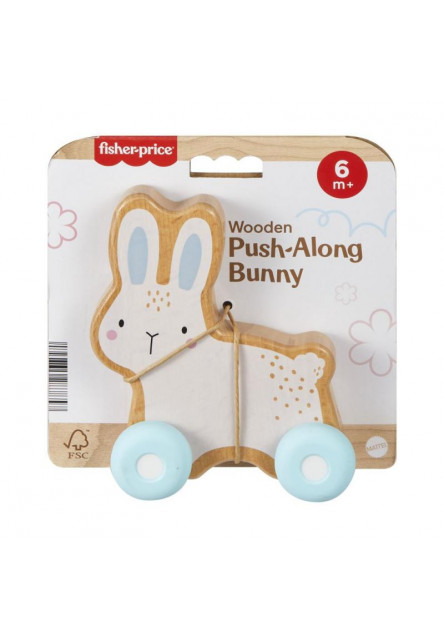 Fisher Price drevený zajačik na kolieskach 