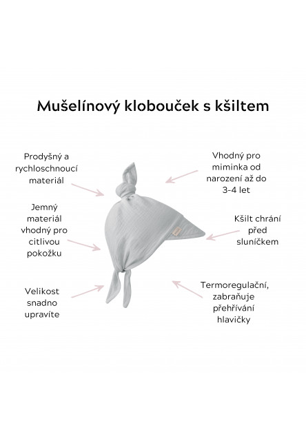 Dětský rostoucí mušelínový klobouček s kšiltem Sleepee Nature krémový 0-4 roky