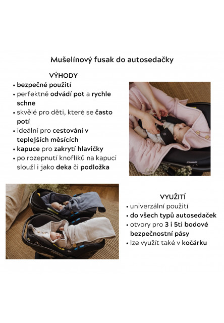 Lehký mušelínový fusak/zavinovačka/deka do autosedačky Love se srdíčky