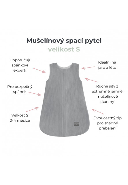 Letní a jarní lehký mušelínový spací pytel Nature 0-4 měsíce S krémová