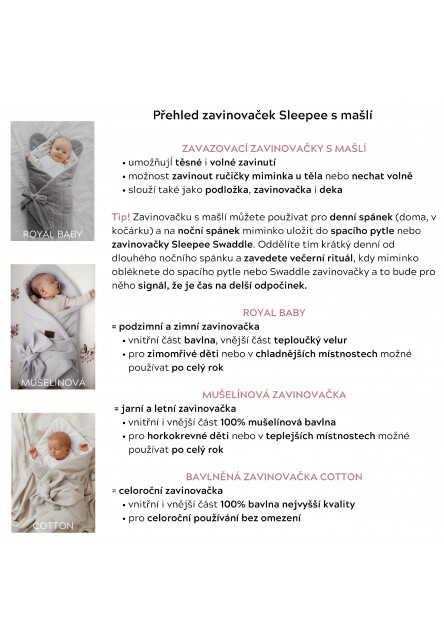 Mušelínová zavinovačka Sleepee Love béžová se srdíčky
