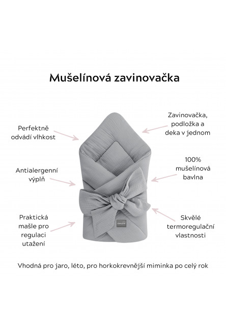 Mušelínová zavinovačka Sleepee Nature krémová s lístečky