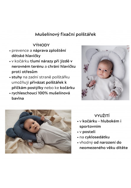 Mušelínový fixační polštář Sleepee Love béžový se srdíčky