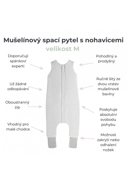 Mušelínový letní spací pytel s nohavicemi vel. M 3-5 let Sleepee Love béžový se srdíčky