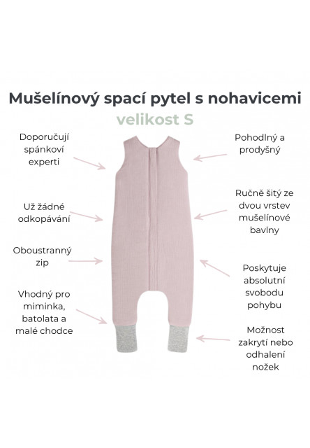 Mušelínový letní spací pytel s nohavicemi vel. S 1-2 roky Sleepee Nature krémová