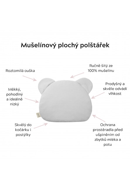 Mušelínový plochý polštář Teddy Bear Sleepee Nature krémový