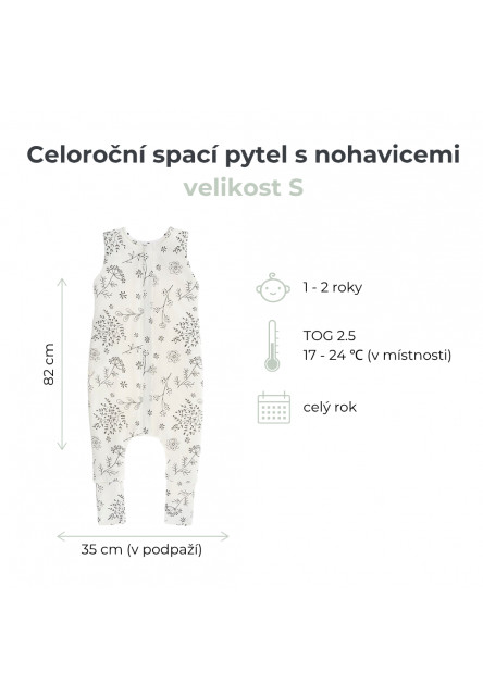 Celoroční spací pytel s nohavicemi Sleepee Blossom S 1-2 roky