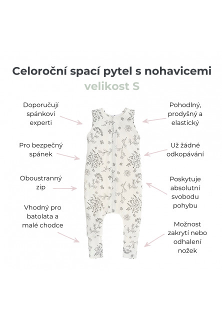 Celoroční spací pytel s nohavicemi Sleepee Meadow S 1-2 roky