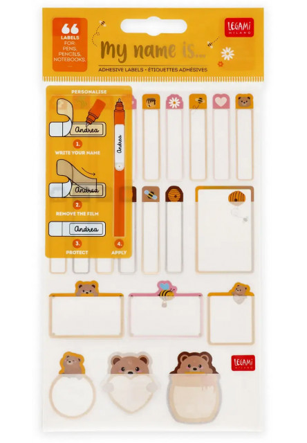 Menovky Legami My Name Is… - Set Of 66 Adhesive Labels - Teddy