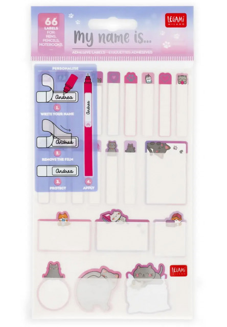 Menovky Legami My Name Is… - Set Of 66 Adhesive Labels - Kitty