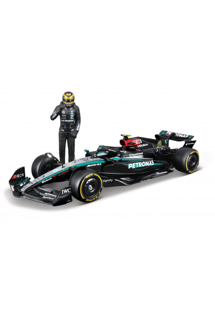 Bburago - RACE F1 s figúrkou jazdca, Mercedes-AMG Petronas W15 (2024), #44 Lewis Hamilton, 1:24