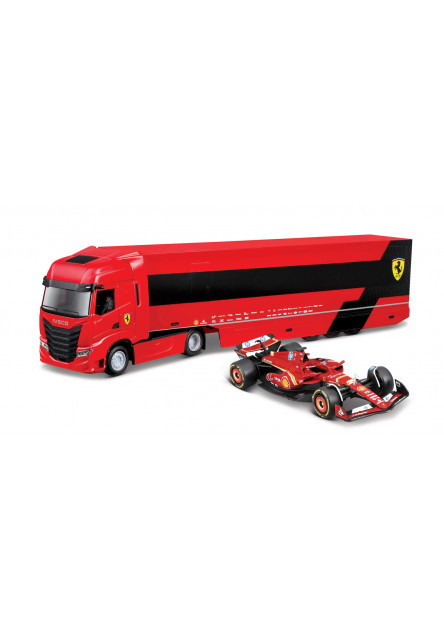 Bburago 1:43 Ferrari F1 + Nákladné auto - Iveco s prívesom + 1 Ferrari 1:43 SF-24 Charles Leclerck