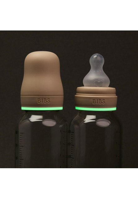 BIBS nočná antikoliková sklenená fľaša so silikónovým cumlíkom 240ml (Vanilla)