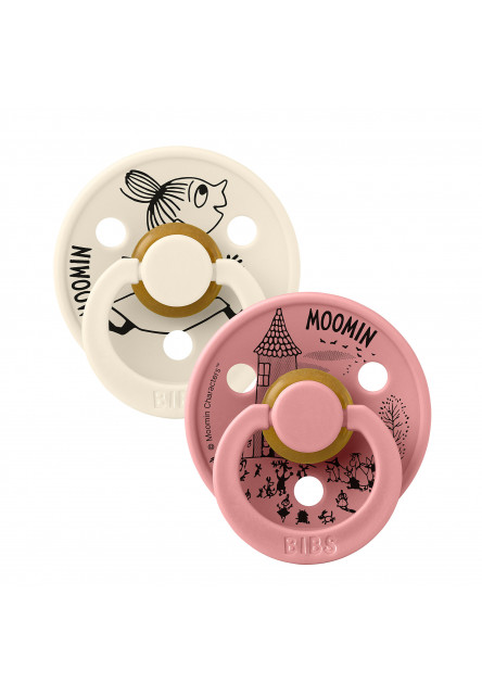 BIBS x Moomin Colour cumlíky z prírodného kaučuku 2ks - veľkosť 1 (Little My Ivory / Dusty Pink)