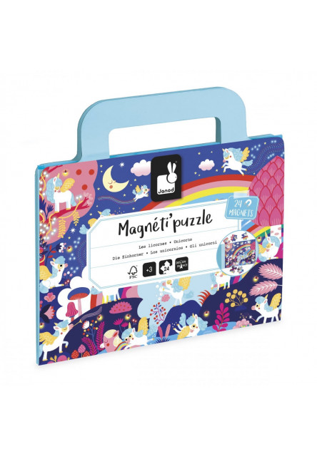 Magnetipuzzle Jednorožce 24 ks v tvare kufríka